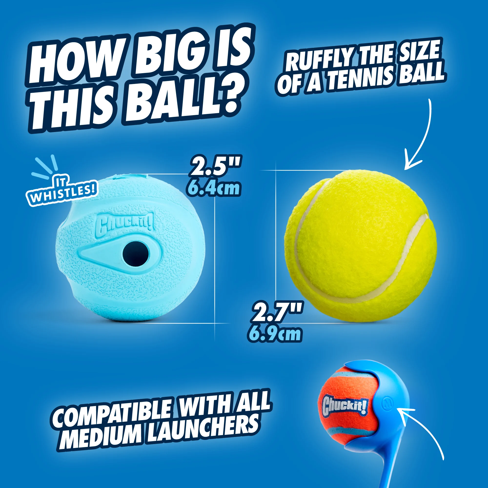 Hundeball mit Pfeifton M, ø 6 cm, 2 Stück – Chuckit! The Whistler – Bild 3