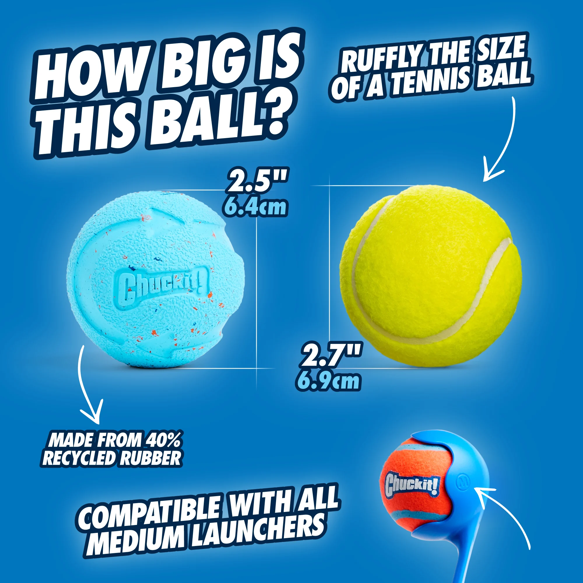 Hunde-Ball aus recyceltem Gummi, springt, 2 Stück – Chuckit! Rebounce Fetch Ball M – Bild 3