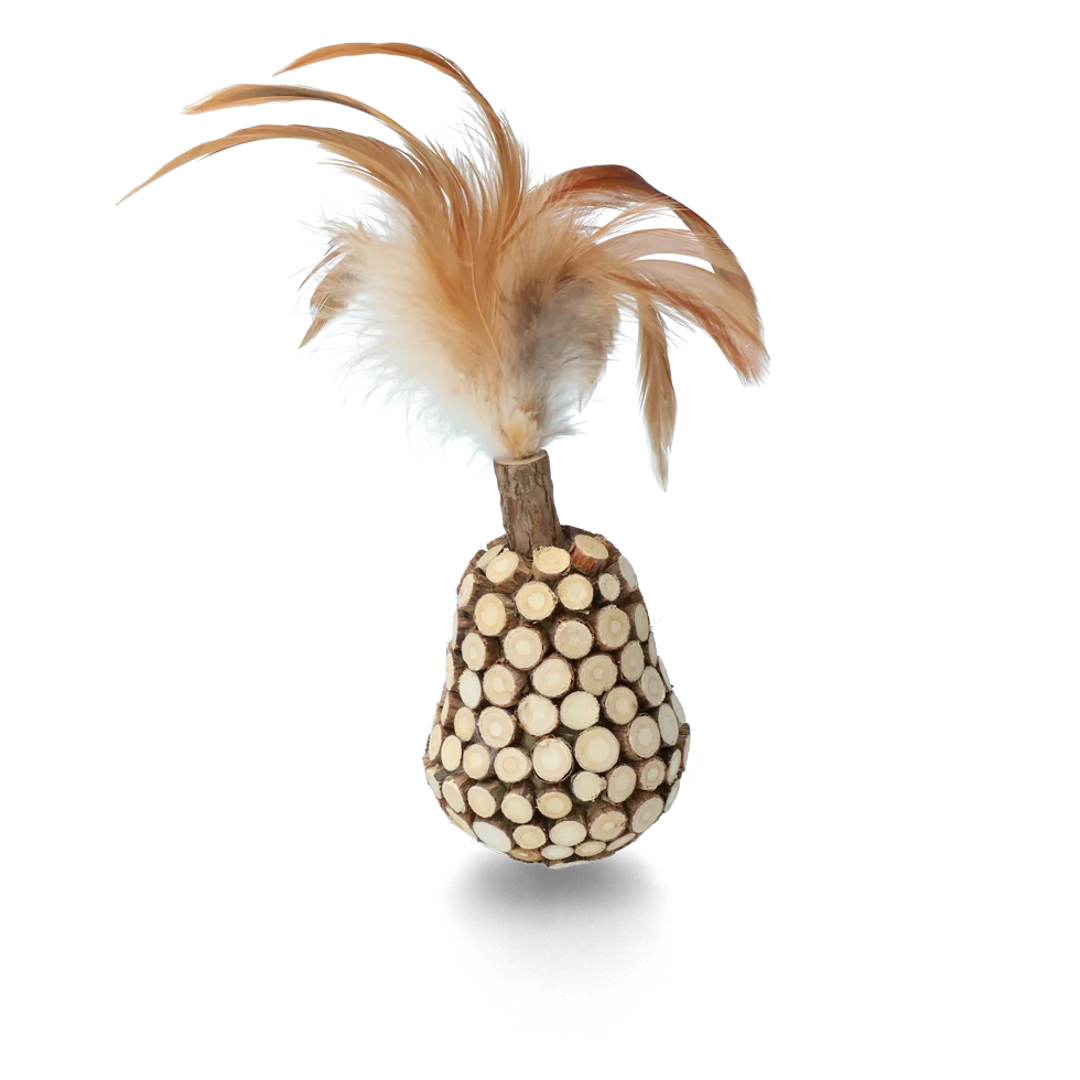 Hölzernes Taumelspielzeug für Katzen mit Federn und MADNIP – Addicted! Wooden Wobbler with Feathers – Bild 2