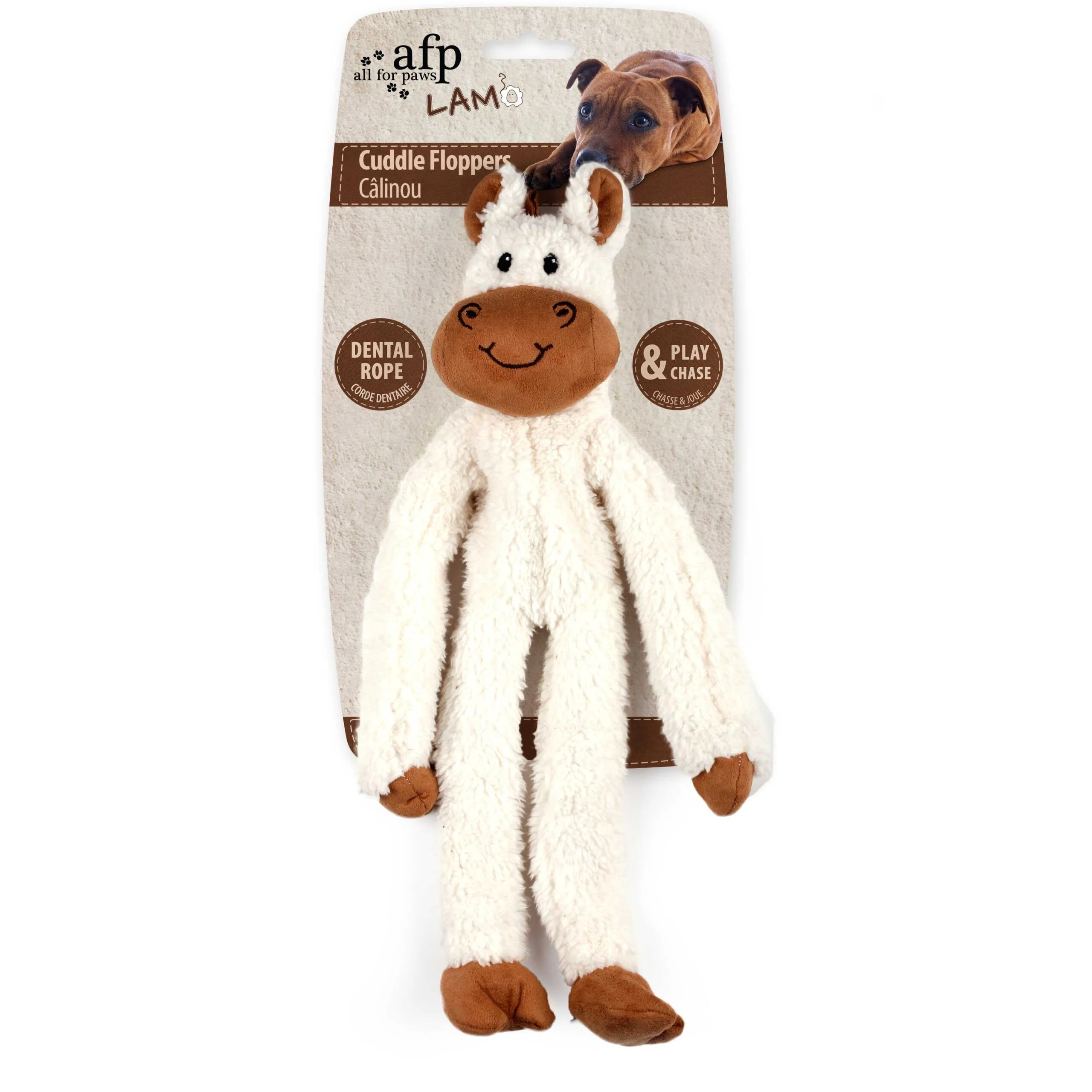 Hundekuscheltier mit Zahnseil und Quietscher, 43 x 16 x 6,5 cm – AFP Lambswool - Cuddle floppers – Bild 3