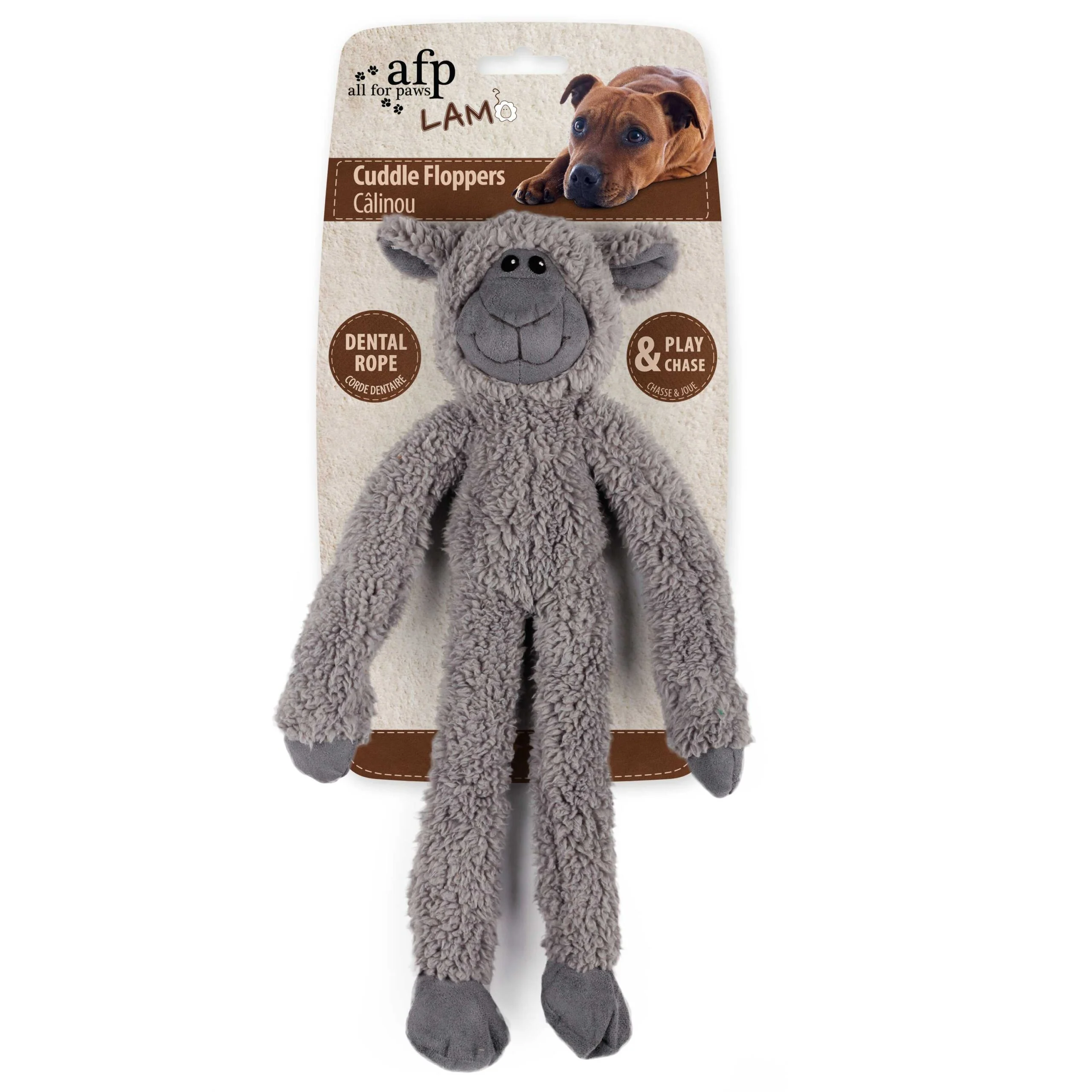 Hundekuscheltier mit Zahnseil und Quietscher, 43 x 16 x 6,5 cm – AFP Lambswool - Cuddle floppers – Bild 2