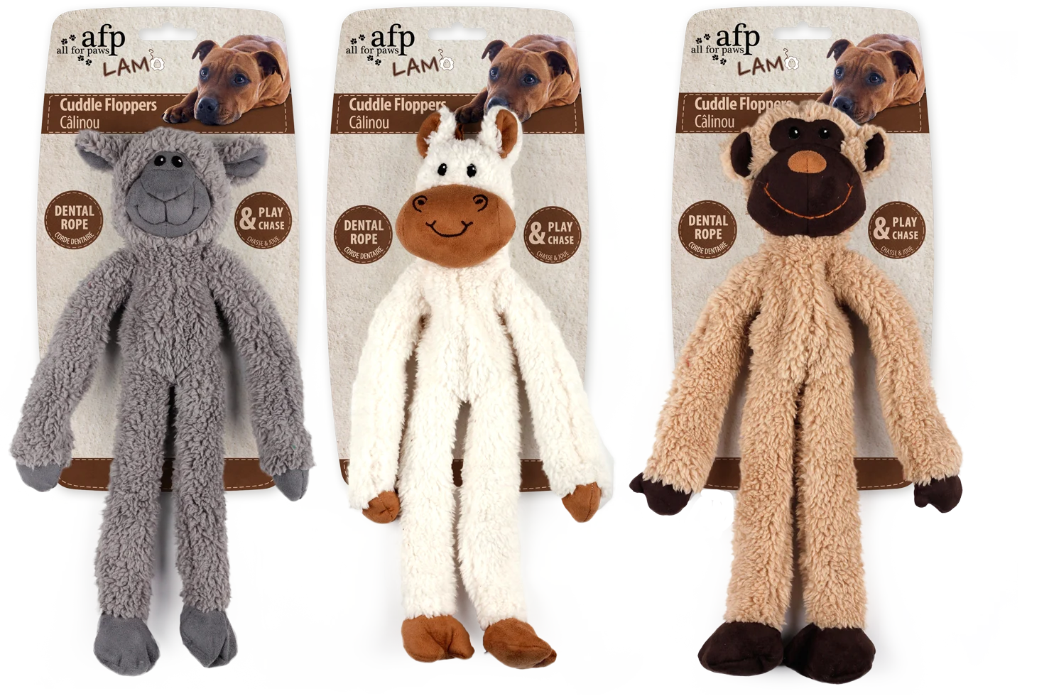 Hundekuscheltier mit Zahnseil und Quietscher, 43 x 16 x 6,5 cm – AFP Lambswool - Cuddle floppers – Bild 1
