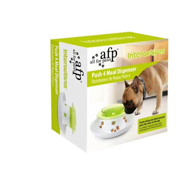 Futterspender für Hunde mit Druckknopf und Auffangschale – AFP Interactives Push 4 Meal Dispener