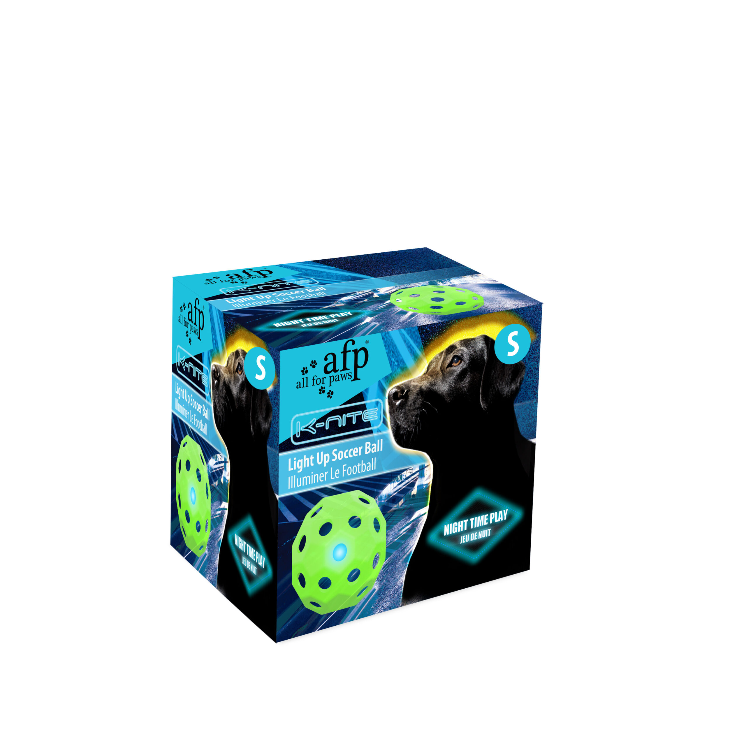 Hondenbal in Voetbalvorm met Knipperlicht en Gaten – AFP K-Nite Light Up Soccer Ball Small Hundefußball mit Blinklicht und Öffnungen – AFP K-Nite Light Up Soccer Ball Small