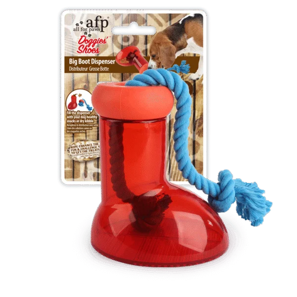 Futterspender für Hunde in Stiefelform mit Seil, 14 x 14 cm – AFP Doggies' Shoes Big Boot Dispenser L