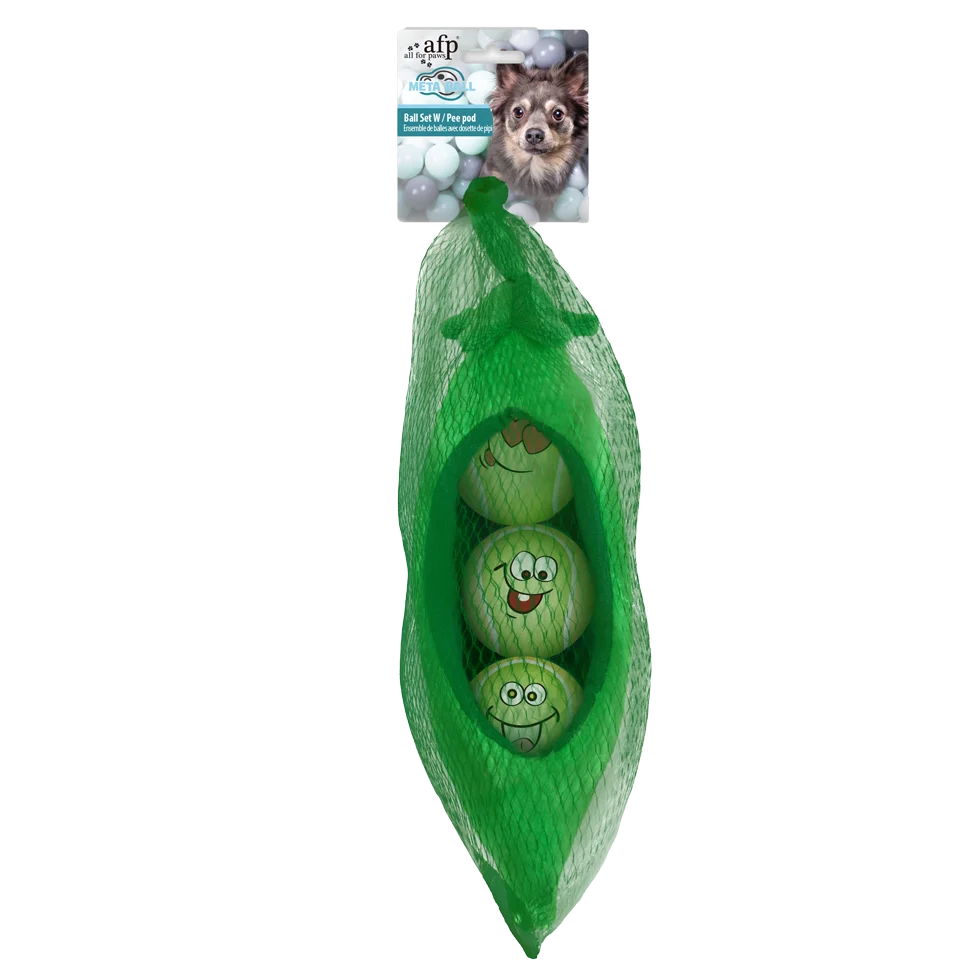 AFPH03920.png Hundeballset in Erbsenschote, 3 Bälle mit Quietscher, ø 6,3 cm – AFP Meta Ball Ball Set w/ Pee Pod – Bild 1