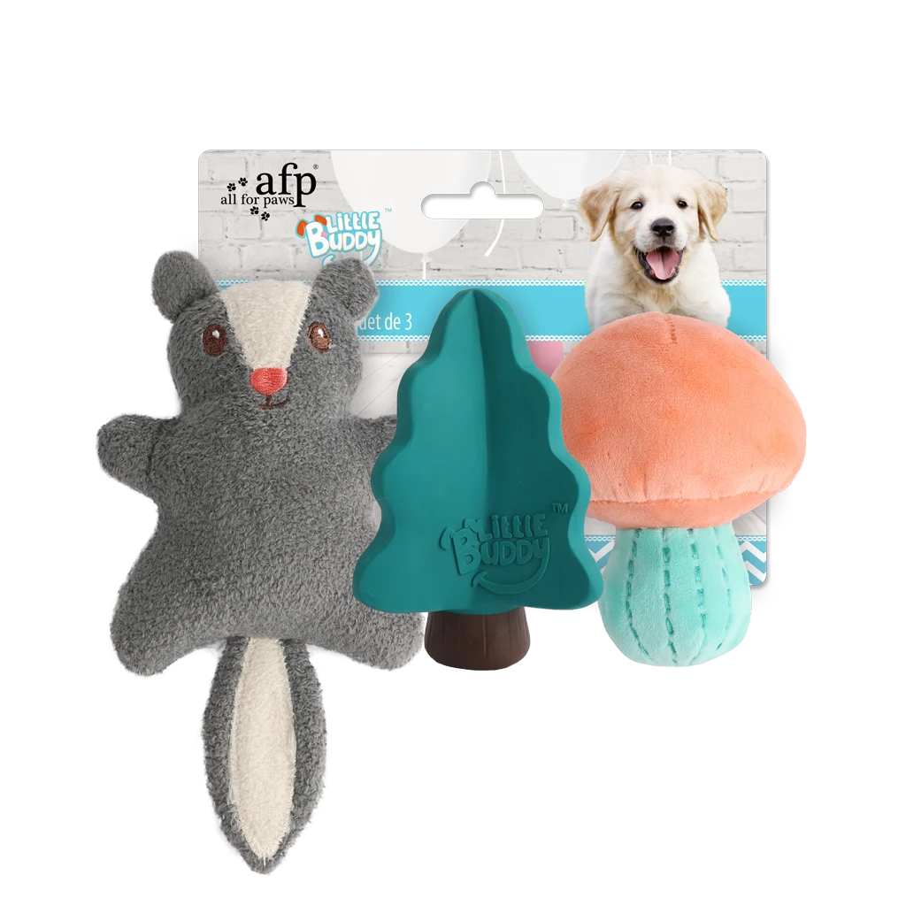 Welpen Spielzeugset mit 2 Kuscheltieren und Quietscher, 3 Stück – AFP Little Buddy 3-Pack Toy Woodland – Bild 1