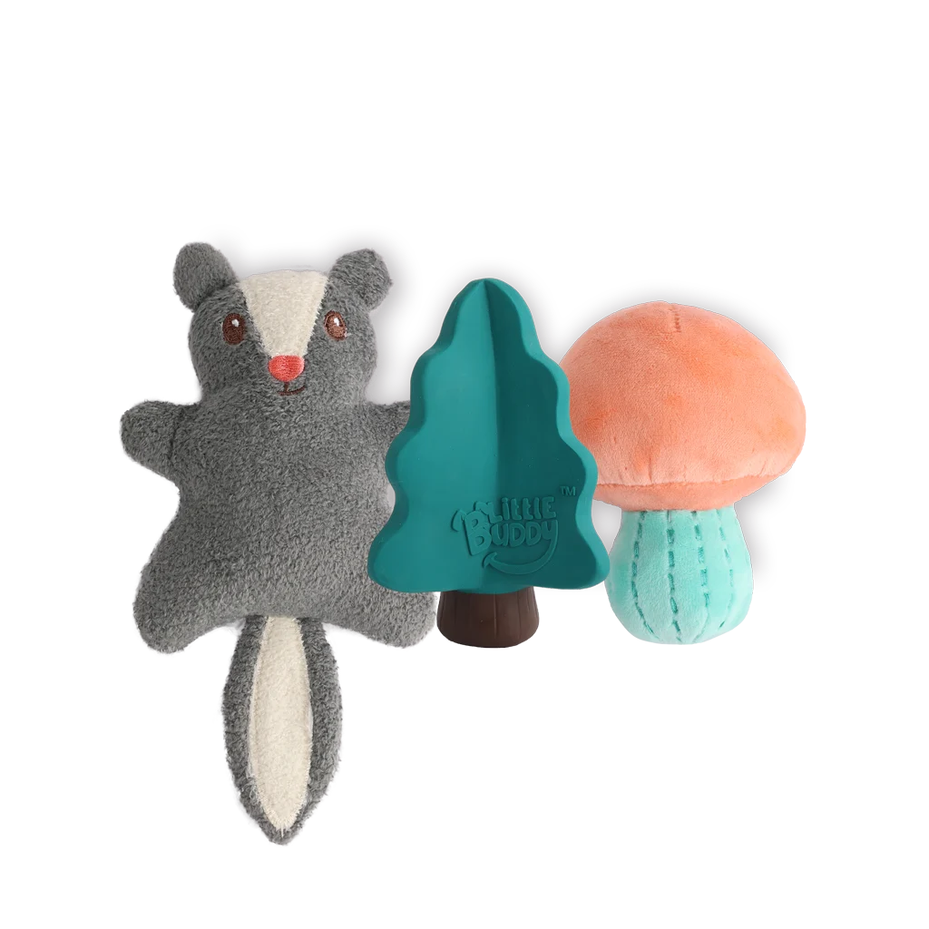 Welpen Spielzeugset mit 2 Kuscheltieren und Quietscher, 3 Stück – AFP Little Buddy 3-Pack Toy Woodland – Bild 2