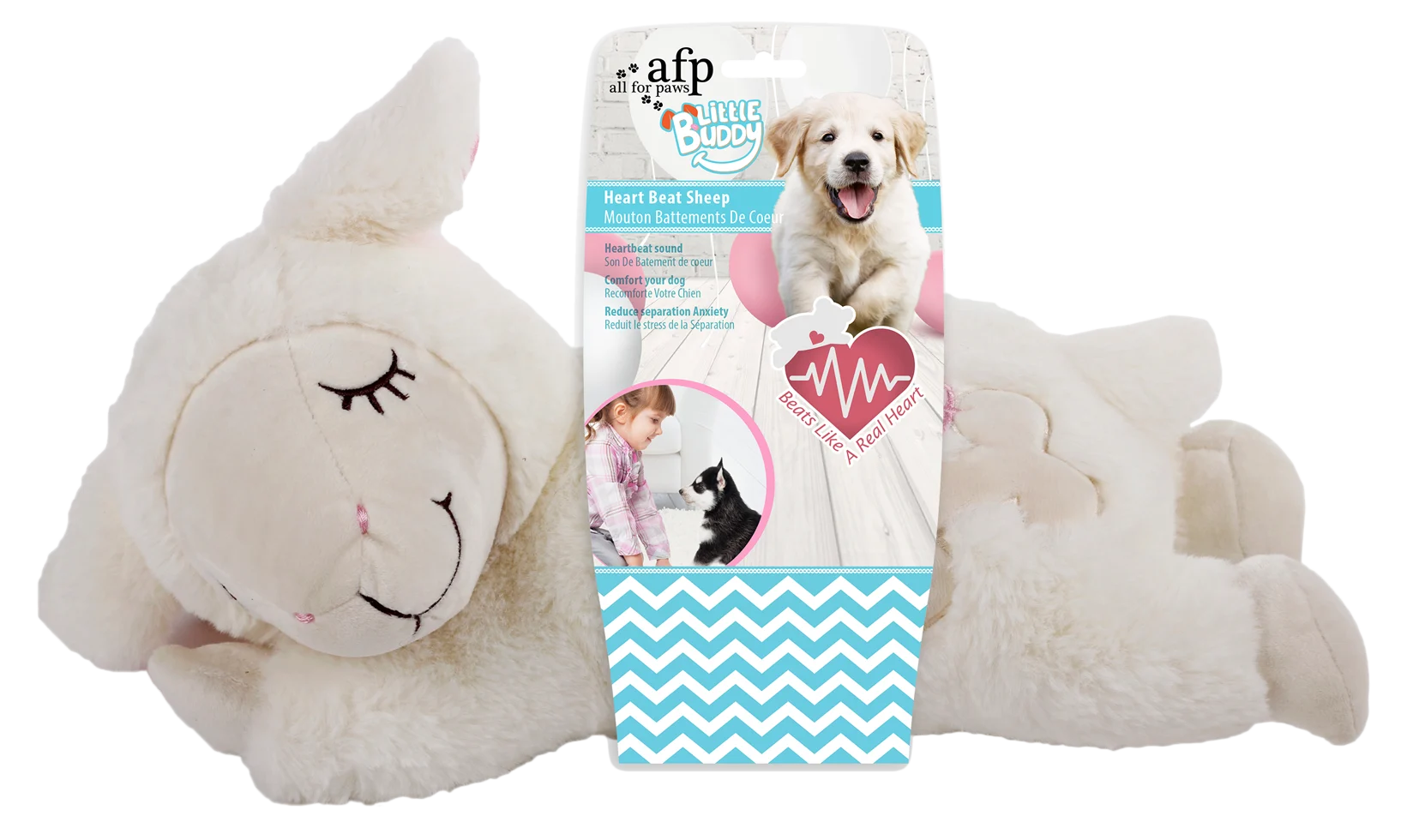 AFPH04220.png Hundeplüschtier Schaf mit Herzschlag, 36 x 18 cm – AFP Little Buddy - Heart Beat Sheep – Bild 1