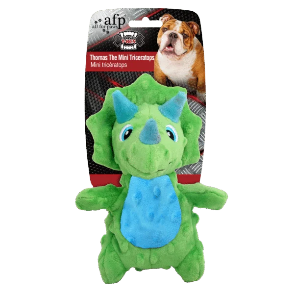 Hundekuscheltier mit Quietscher und Knistermaterial, ca. 18 cm – AFP My T-Rex Thomas the Mini Triceratops S