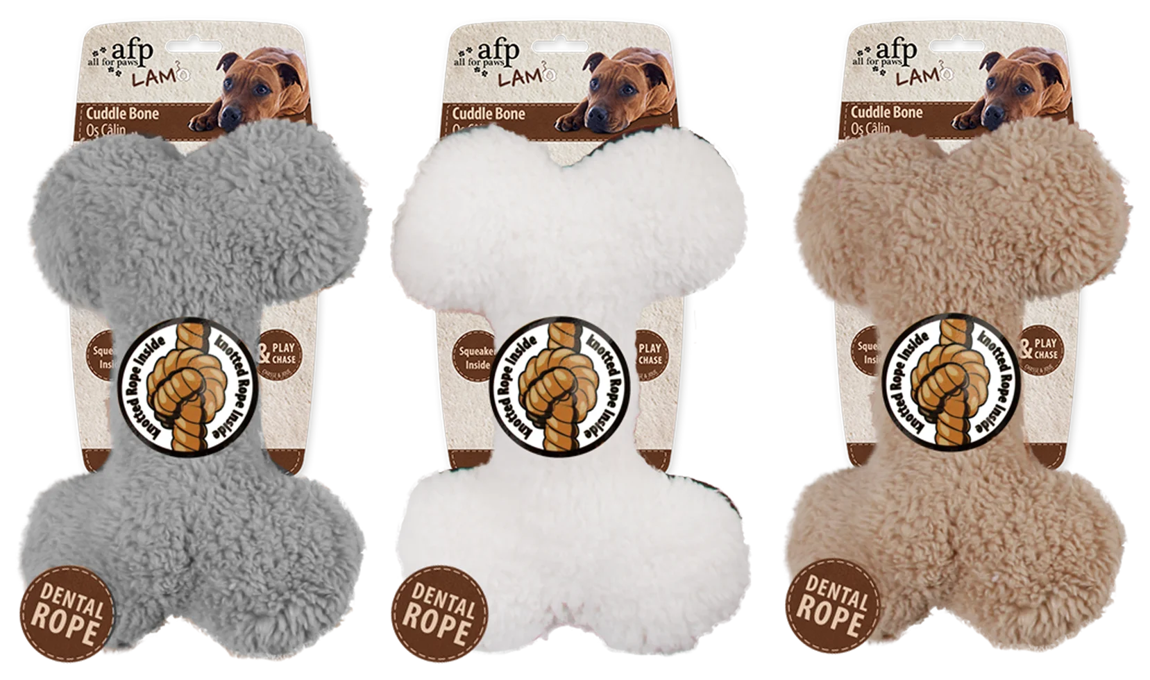 Plüschknochen mit Zahnseil und Quietscher, 23 x 15 x 6 cm – AFP Lambswool - Plush Bone – Bild 2