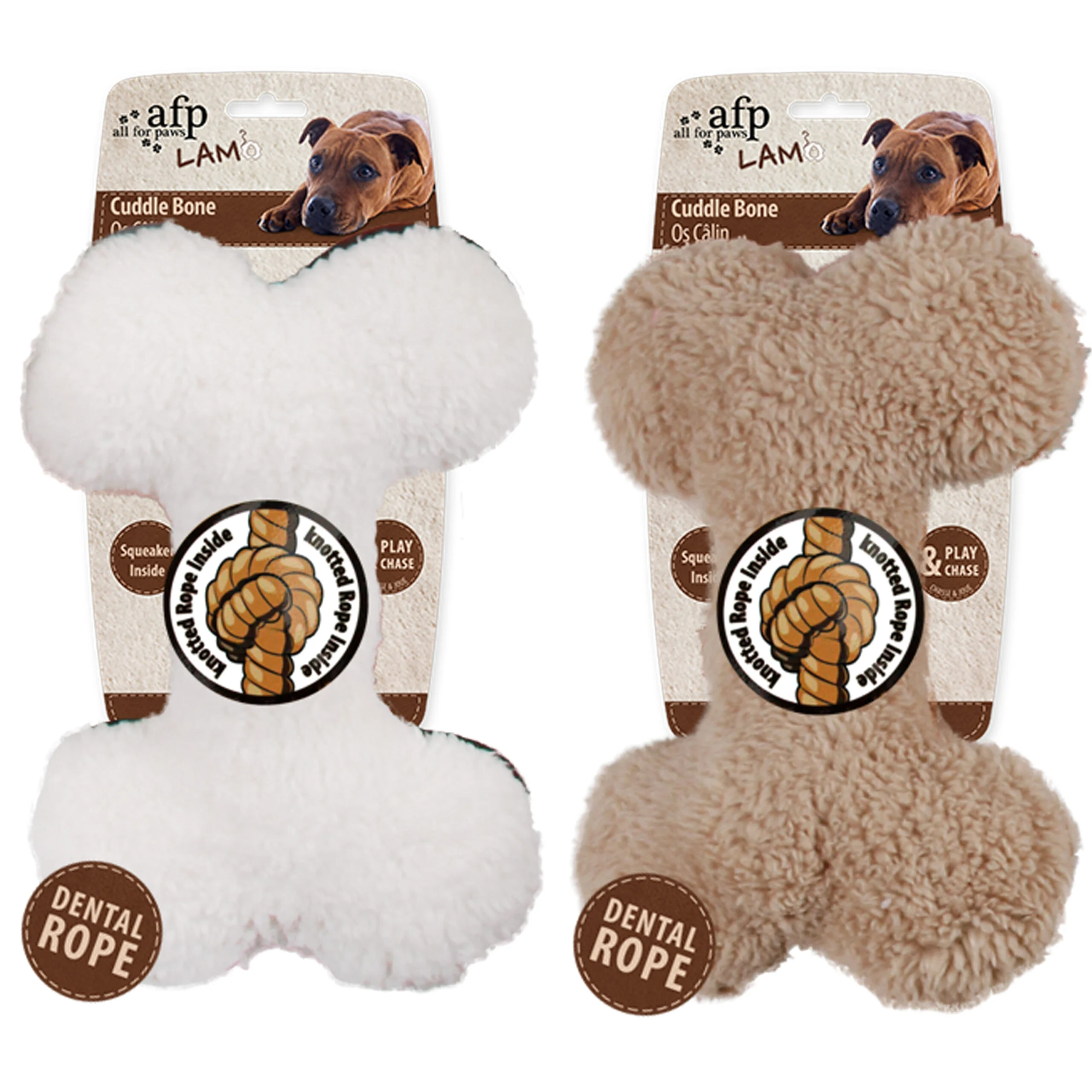 Plüschknochen mit Zahnseil und Quietscher, 23 x 15 x 6 cm – AFP Lambswool - Plush Bone – Bild 1