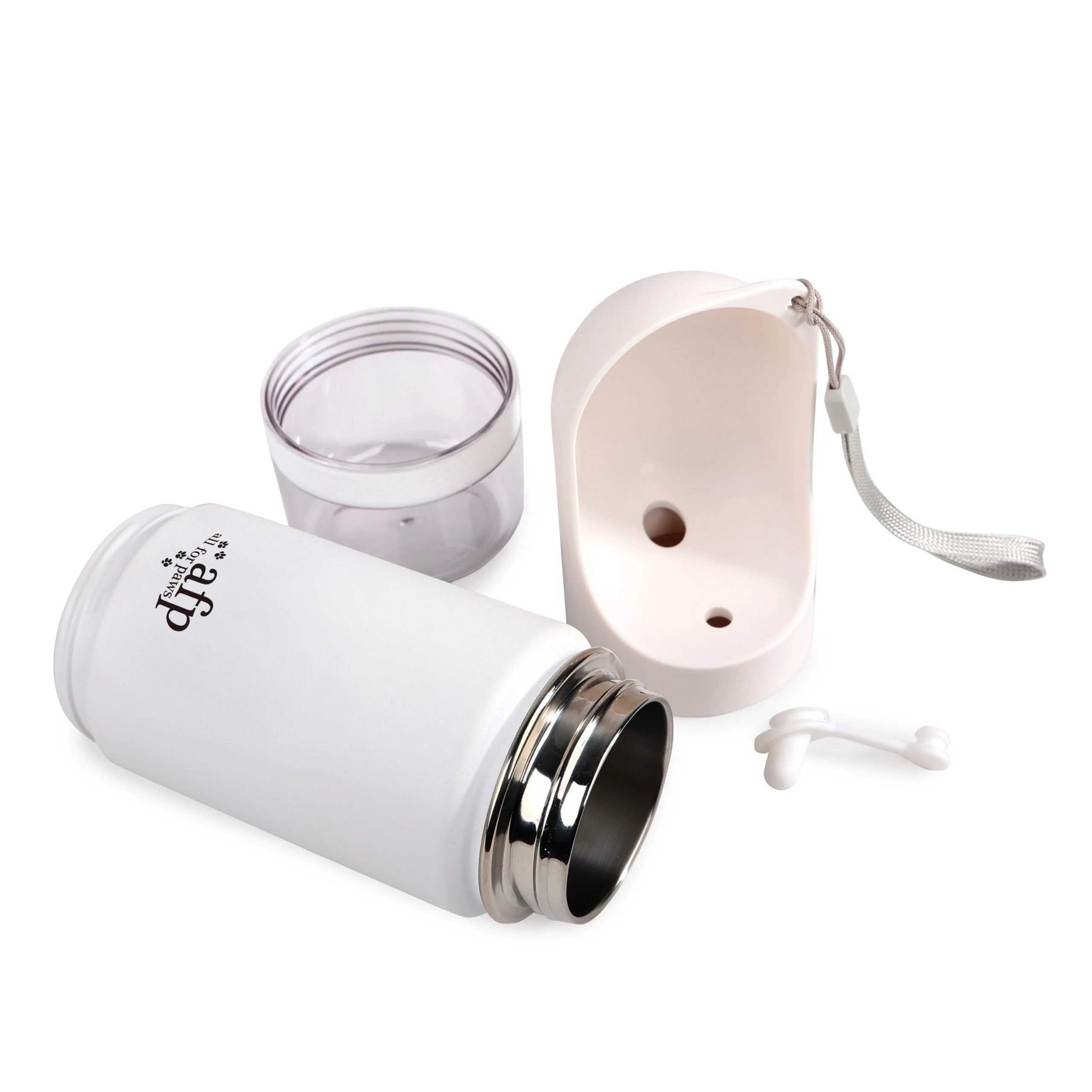 Trinkflasche für Hunde mit Trinknapf und Snackbehälter, 414 ml – AFP 2 In 1 Stainless Drinking Bottle – Bild 4