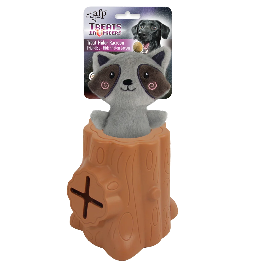 AFPH05926.png Gummispielzeug mit Kuscheltier, Waschbär, 6,5 x 8 x 13,2 cm – AFP Treats In "V" Hiders - Tree-Hider – Bild 1