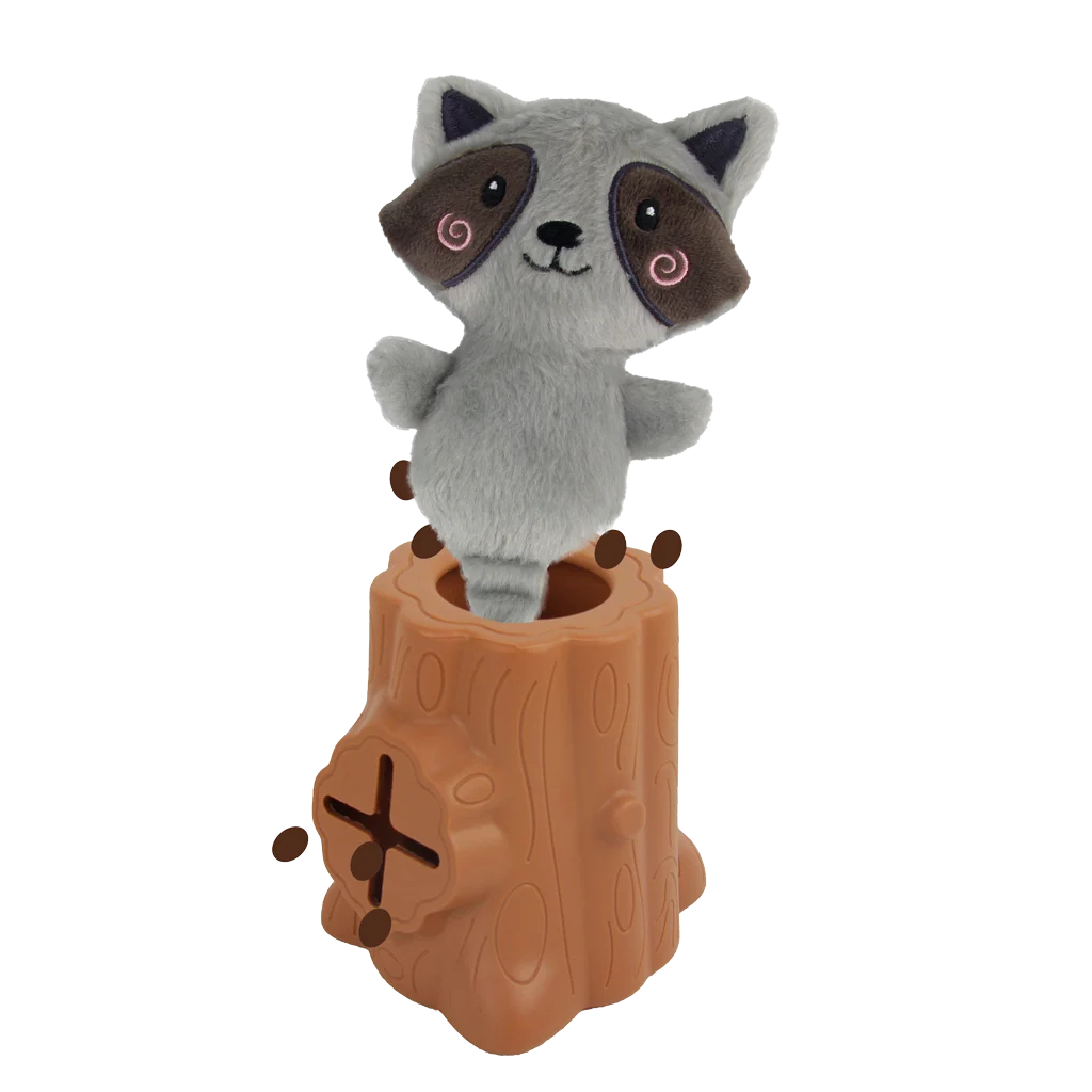 Gummispielzeug mit Kuscheltier, Waschbär, 6,5 x 8 x 13,2 cm – AFP Treats In "V" Hiders - Tree-Hider – Bild 2