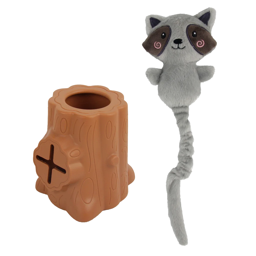 Gummispielzeug mit Kuscheltier, Waschbär, 6,5 x 8 x 13,2 cm – AFP Treats In "V" Hiders - Tree-Hider – Bild 3