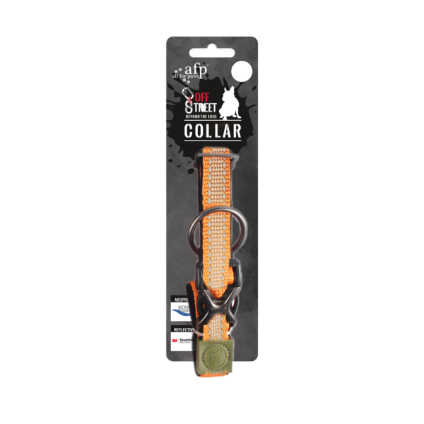 Neopren Hundehalsband mit reflektierenden Nähten, Mandarine, M, 35 bis 55 cm x 2 cm – AFP Off Street
