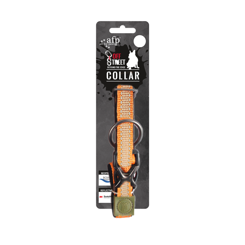 Hondenhalsband van Neopreen met Reflecterende Stiksels, Mandarijn M, 35 tot 55 cm x 2 cm – AFP Off Street Neopren Hundehalsband mit reflektierenden Nähten, Mandarine, M, 35 bis 55 cm x 2 cm – AFP Off Street