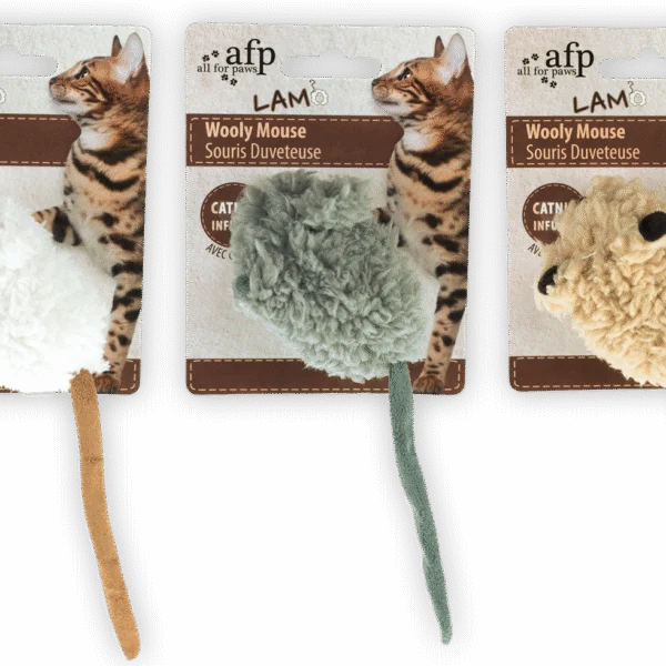 Spielmaus mit Katzenminze und Mausgeräusch, 7 x 7 x 3 cm – AFP Lambswool Wooly Mouse