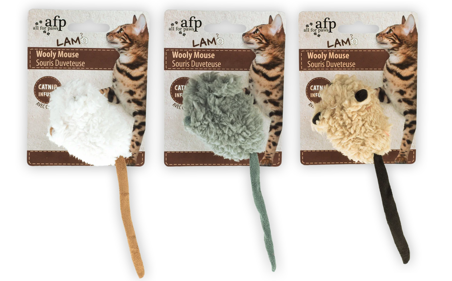 Spielmaus mit Katzenminze und Mausgeräusch, 7 x 7 x 3 cm – AFP Lambswool Wooly Mouse – Bild 1