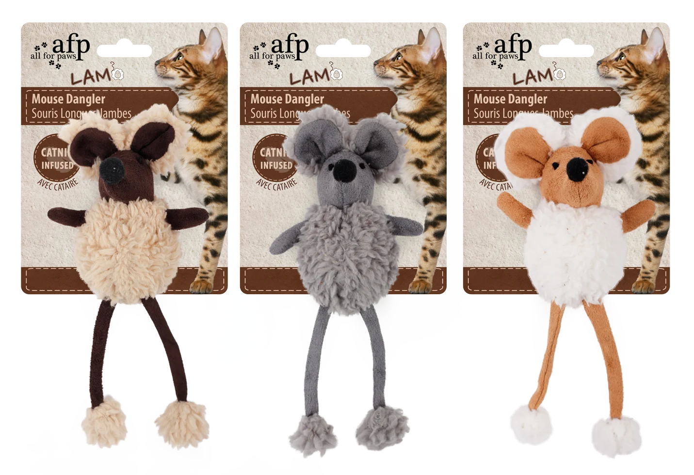 AFPK02117.png Spielmaus mit Katzenminze und knisterndem Kunststoff, 16 cm – AFP Lambswool Mouse Dangler – Bild 1