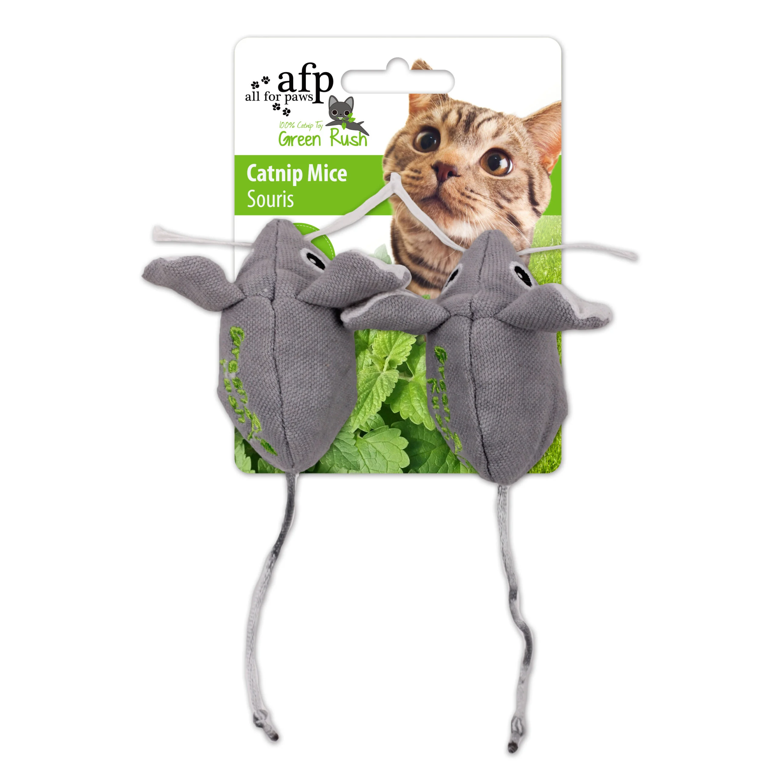 AFPK2421.jpg Spielmäuse für Katzen mit kanadischer Katzenminze, 7 cm, 2 Stück – AFP Green Rush Catnip Mice – Bild 1