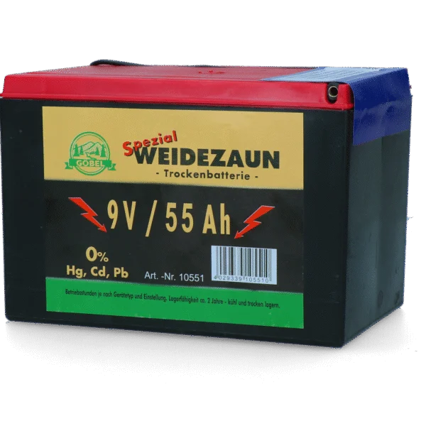 Weidezaunbatterie 9 V, 55 Ah, 11,5 x 16,5 x 11,2 cm – ZoneGuard EG super