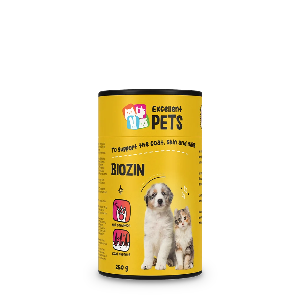 BIOZ0250.png Fellergänzung für Hunde und Katzen mit Biotin, 250 g – Excellent Pets Biozin – Bild 1
