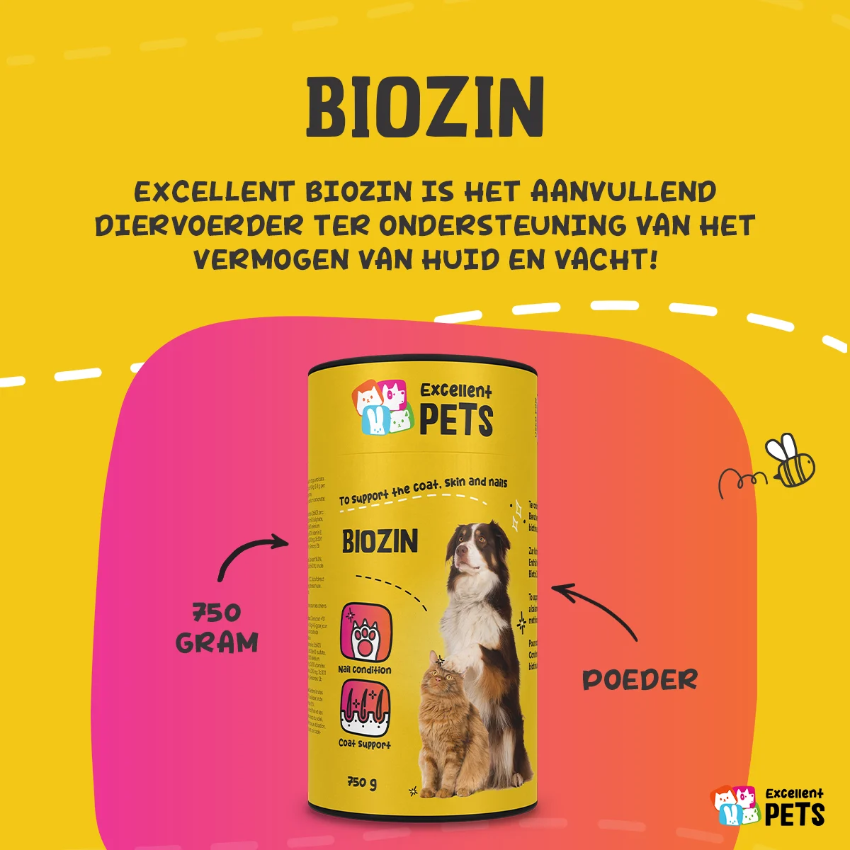 Fellergänzungsfuttermittel für Hunde und Katzen mit Biotin, 750 g – Excellent Pets Biozin – Bild 2