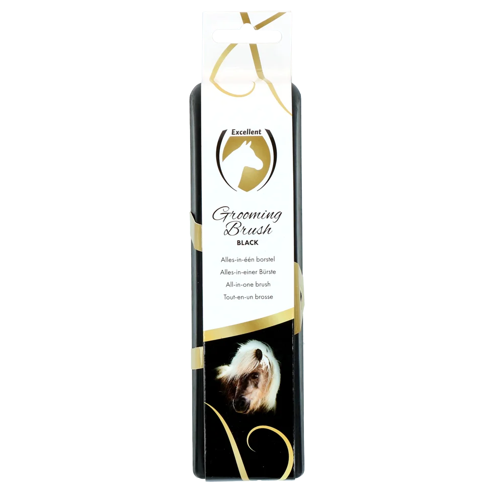 Pferdebürste M zur Fellpflege, 17,5 x 5 x 2 cm, Schwarz – Excellent Horse Grooming Brush – Bild 1