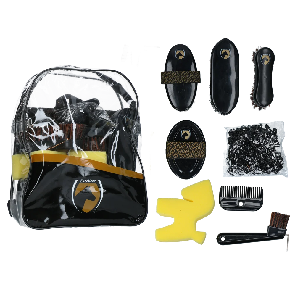 BORS0005L.png Putzset für junge Reiter mit Rucksack, 200 Haargummis – Excellent Horse Grooming Set Junior – Bild 1