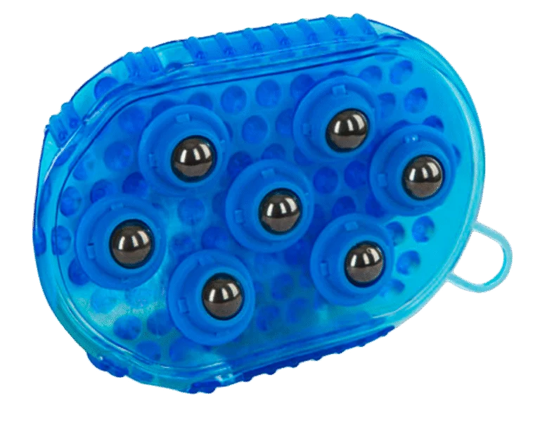 Massagebürste für Pferde mit 7 Edelstahlrollen, Blau, 16 x 10 cm