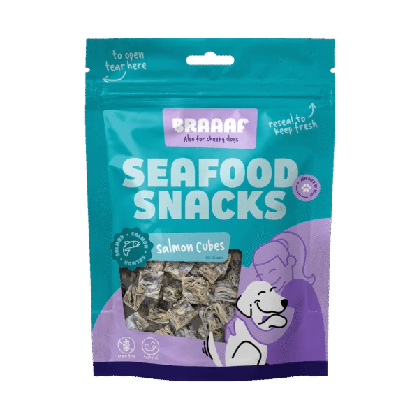 Lachswürfel für Hunde, luftgetrocknet – Braaaf Seafood Lachswürfel