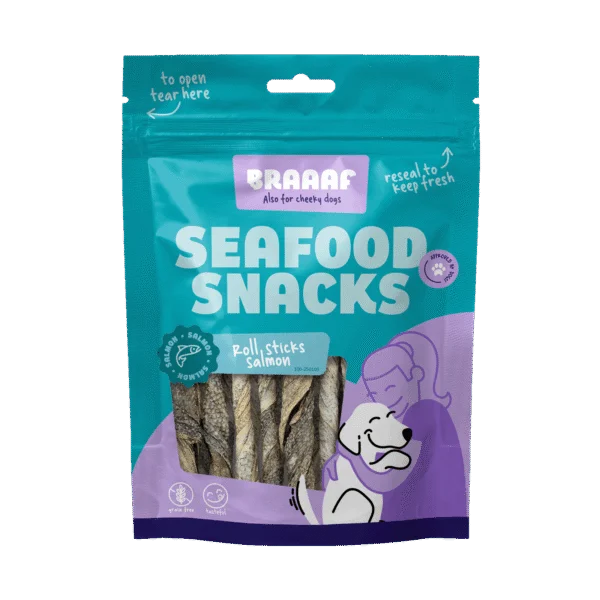 Kaurollen aus Lachs, luftgetrocknet, 12 cm – Braaaf Seafood Zalm Roll Sticks