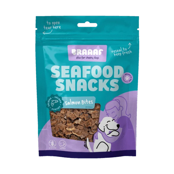 Lachsbites für Hunde, luftgetrocknet – Braaaf Seafood Zalm Bites