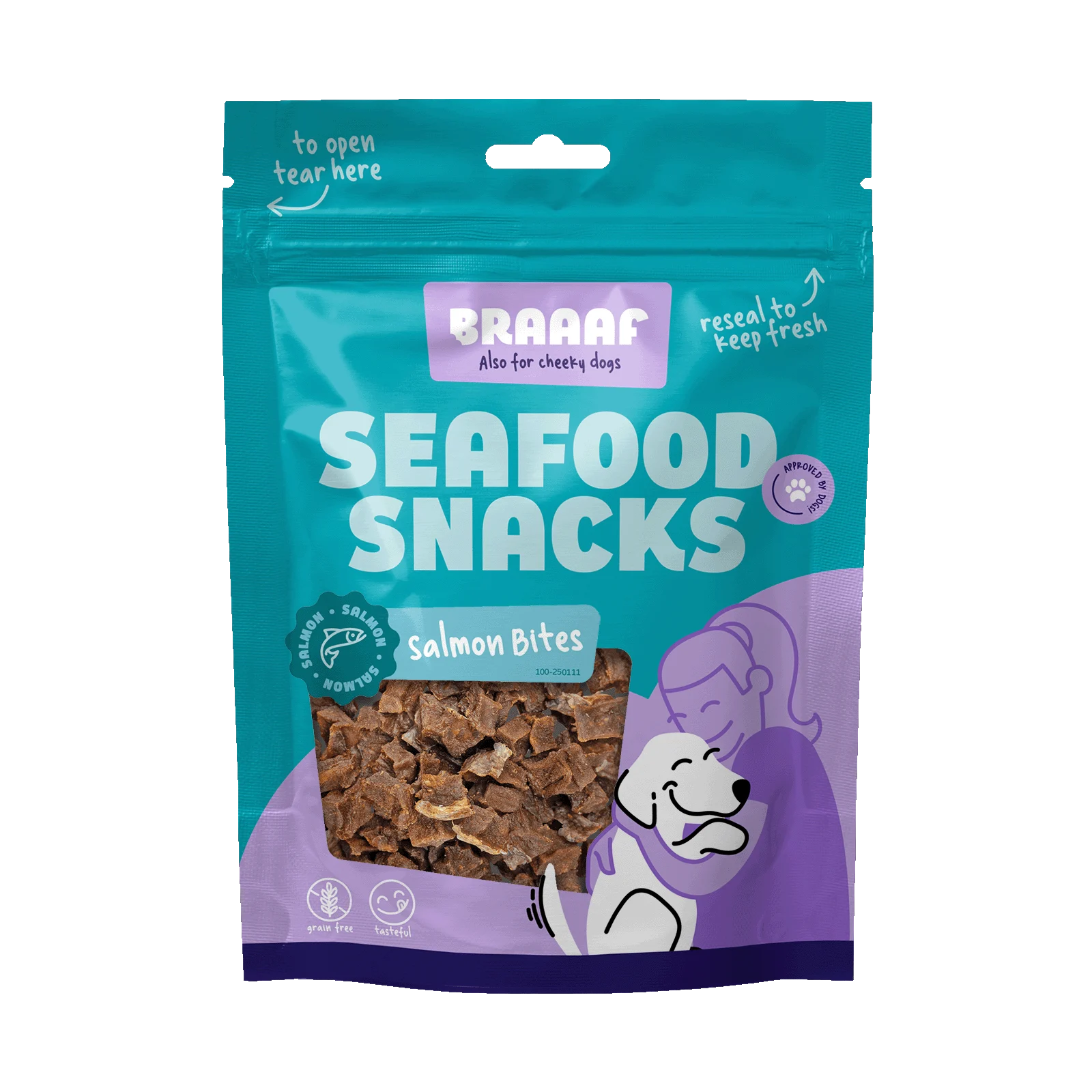 BRAA250111.png Lachsbites für Hunde, luftgetrocknet – Braaaf Seafood Zalm Bites – Bild 1