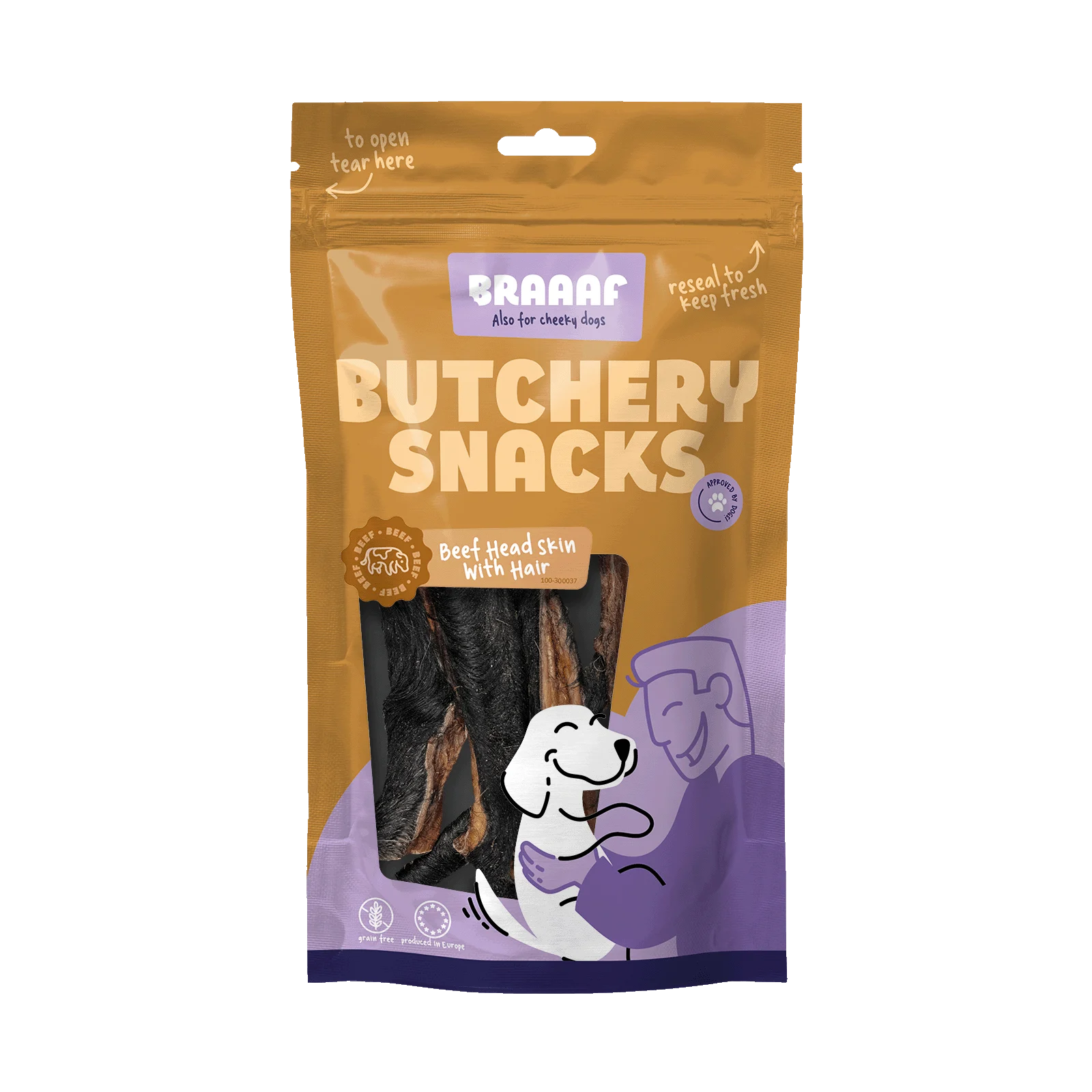 Kausnack aus Rinderkopfhaut mit Fell für Hunde, 150 g – Braaaf Butchery – Bild 1