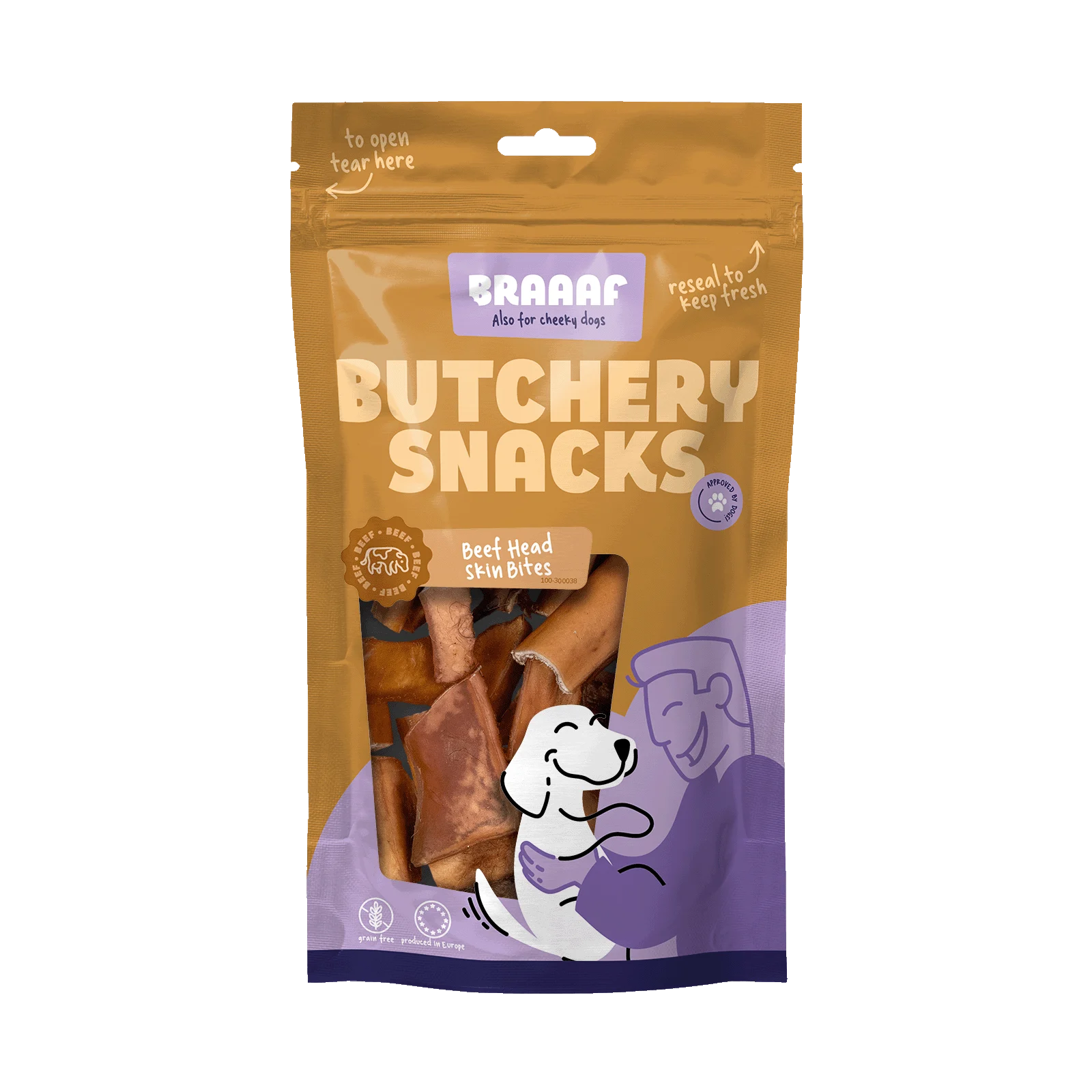 BRAA300038.png Kausnack aus Rinderkopfhaut in Stücken für Hunde, 150 g – Braaaf Butchery – Bild 1