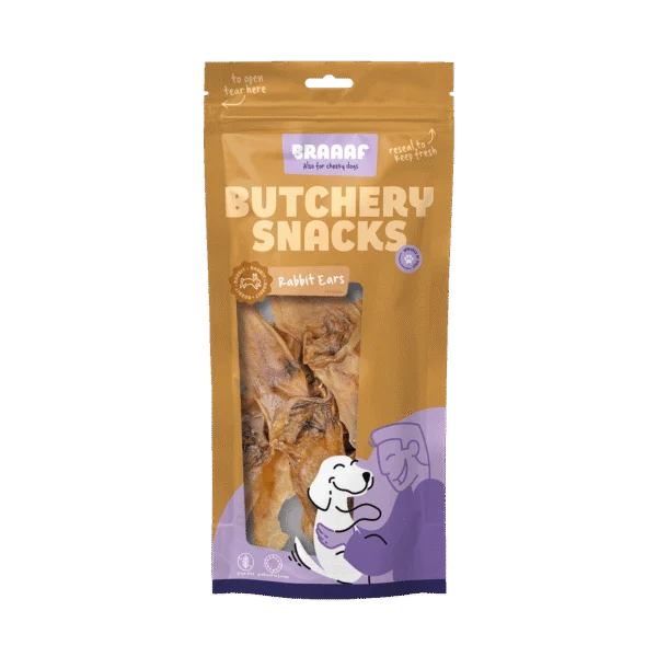 Kausnack aus Kaninchenohren für Hunde, 80 g – Braaaf Butchery