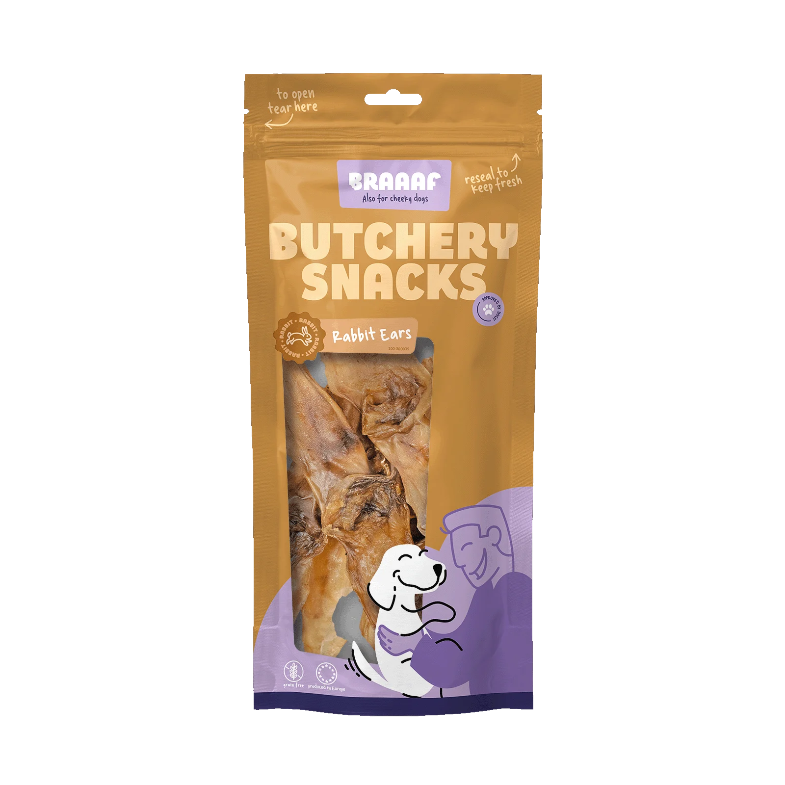 BRAA300039.png Kausnack aus Kaninchenohren für Hunde, 80 g – Braaaf Butchery – Bild 1