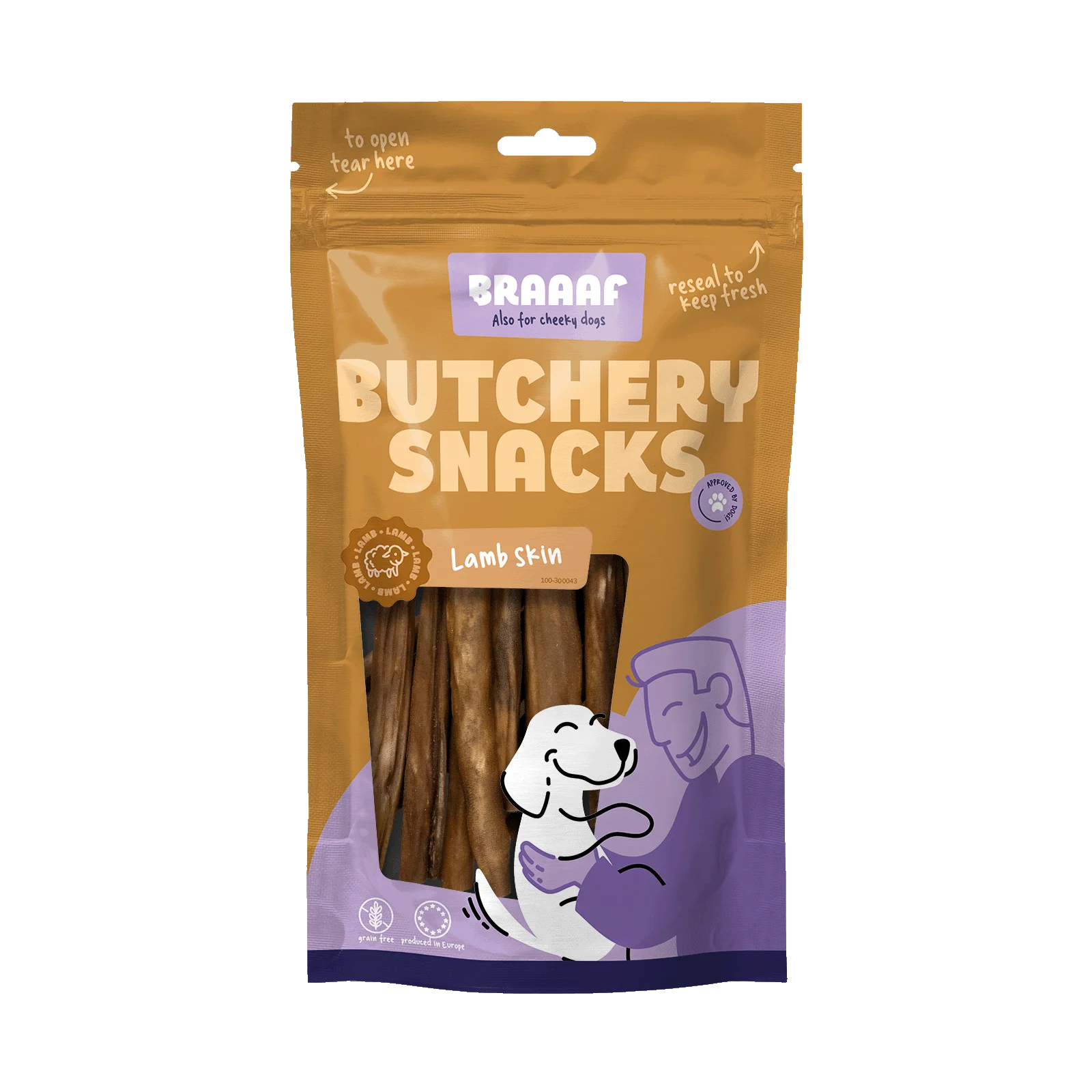 BRAA300043.png Kausnack aus Lamhaut für Hunde, 100 g – Braaaf Butchery – Bild 1
