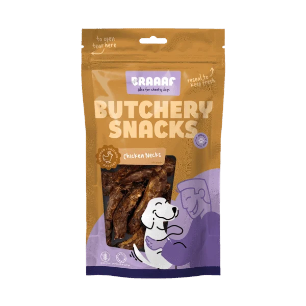 Kausnack aus Hähnchenhälsen für Hunde, 125 g – Braaaf Butchery