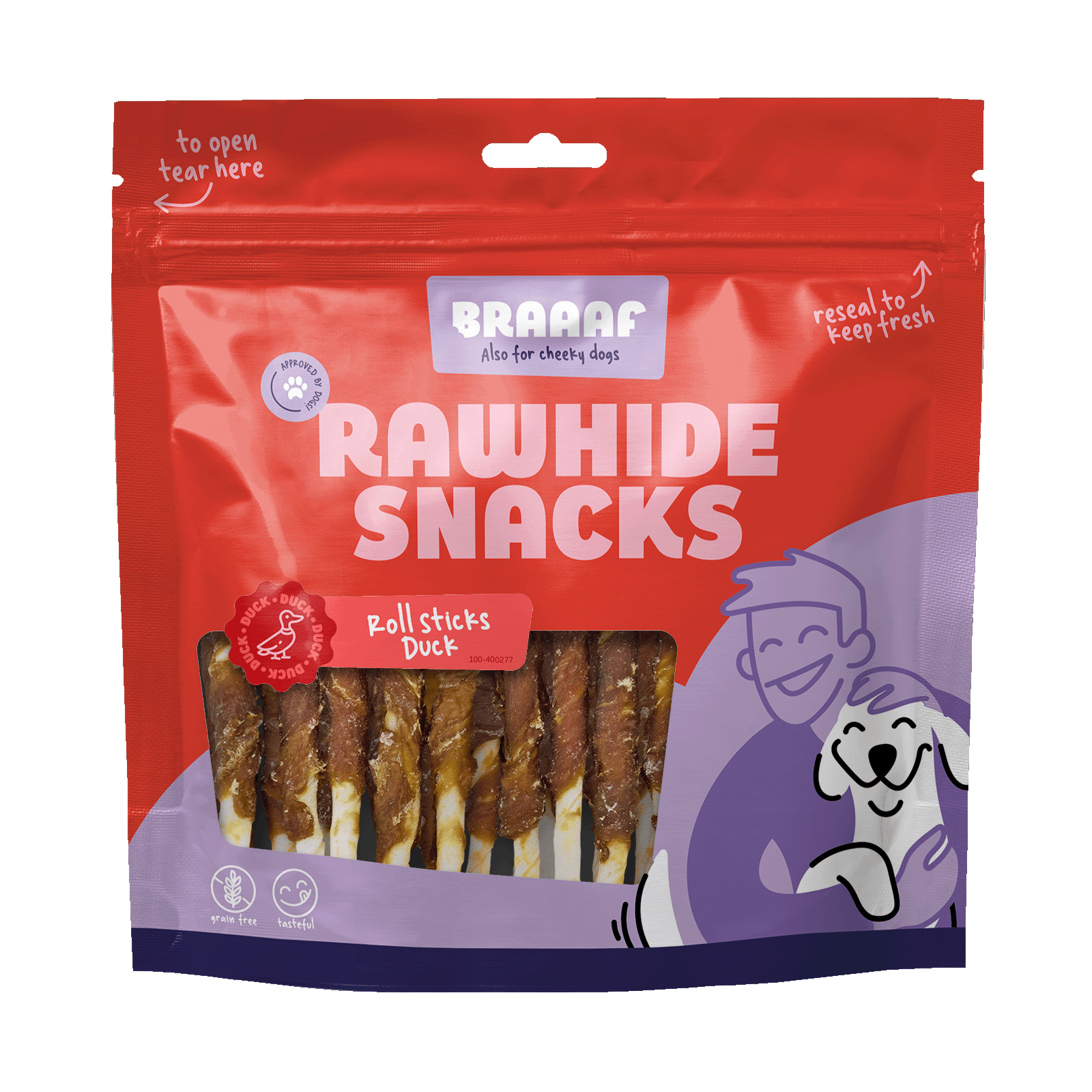 Kauwstaafjes met Eend, 30 Stuks – Braaaf Rawhide Roll Sticks Kaustangen mit Ente, 30 Stück – Braaaf Rawhide Roll Sticks