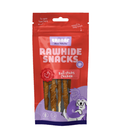 Kausticks mit Huhn, 8 Stück – Braaaf Rawhide Roll Sticks