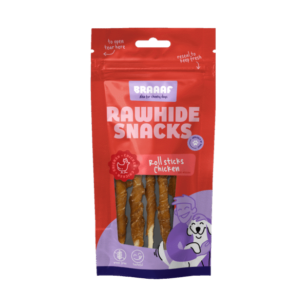 Kausticks mit Huhn, 8 Stück – Braaaf Rawhide Roll Sticks