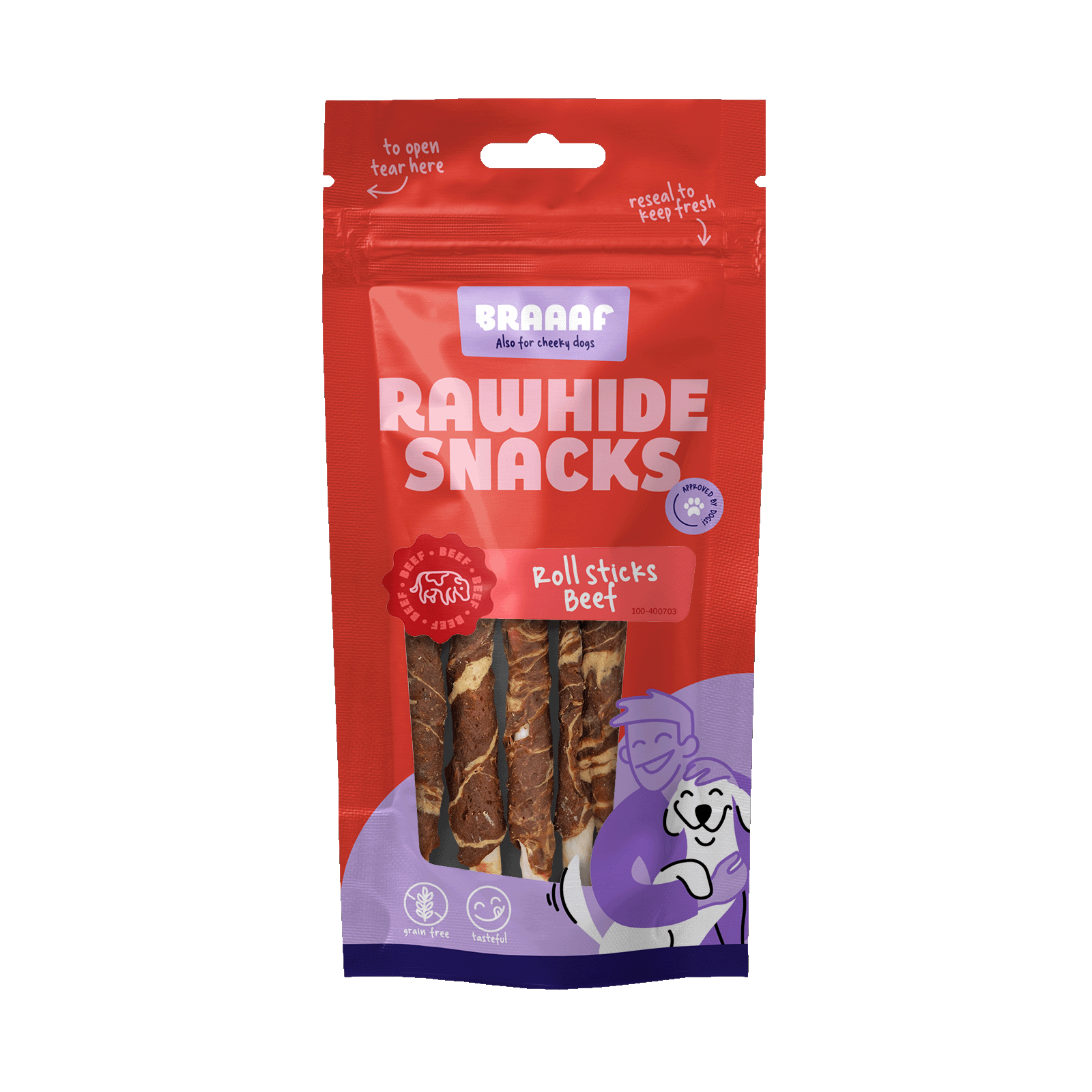 Kauwstaafjes met Rund en Vis, 8 Stuks – Braaaf Rawhide Roll Sticks Kausticks mit Rind und Fisch, 8 Stück – Braaaf Rawhide Roll Sticks