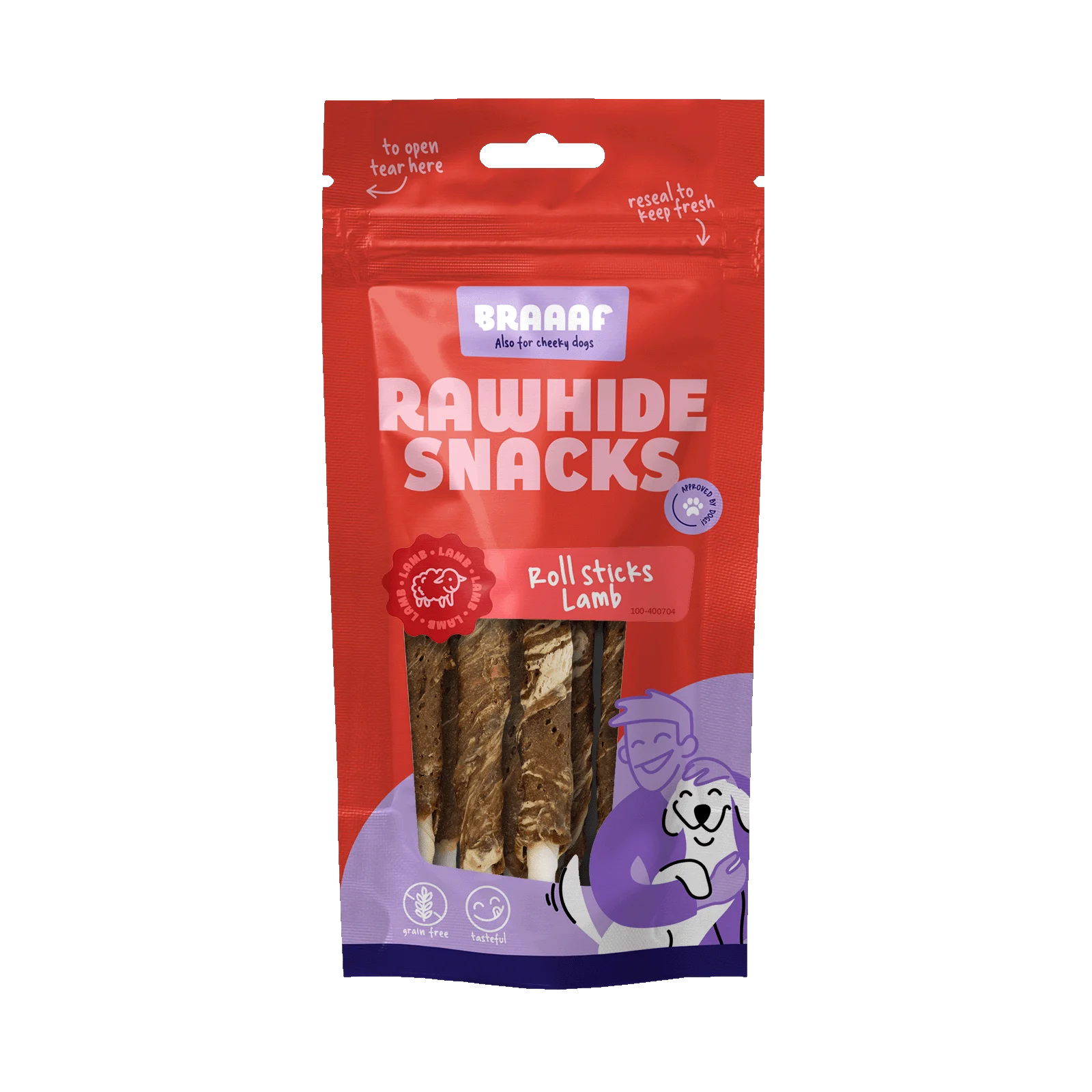 Kaustangen mit Lamm und Fisch, 8 Stück – Braaaf Rawhide Roll Sticks – Bild 1