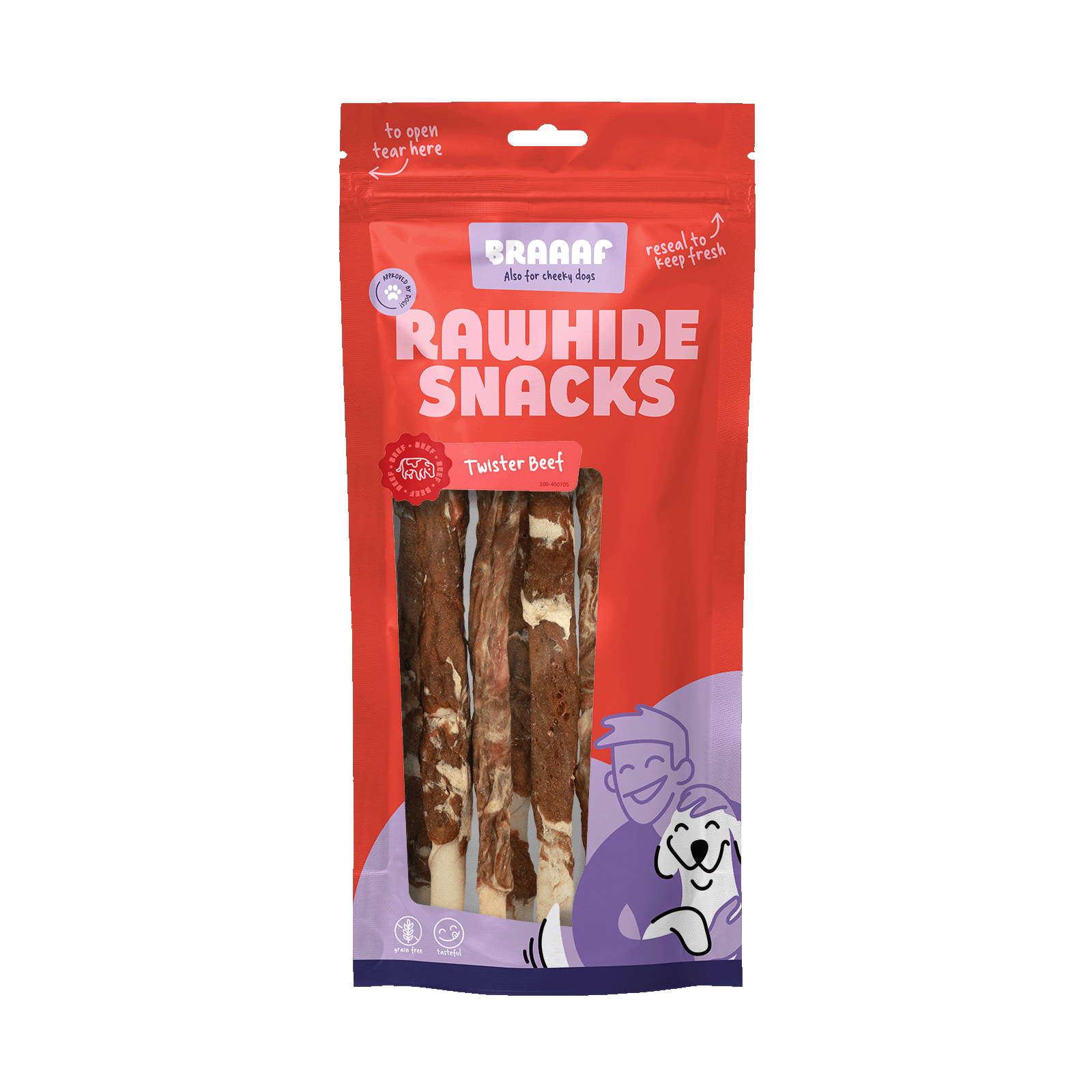 Kauwsnack voor honden Rund & Vis, 21 cm, 6 stuks – Braaaf Rawhide Twister Kausnack für Hunde, Rind & Fisch, 21 cm, 6 Stück – Braaaf Rawhide Twister
