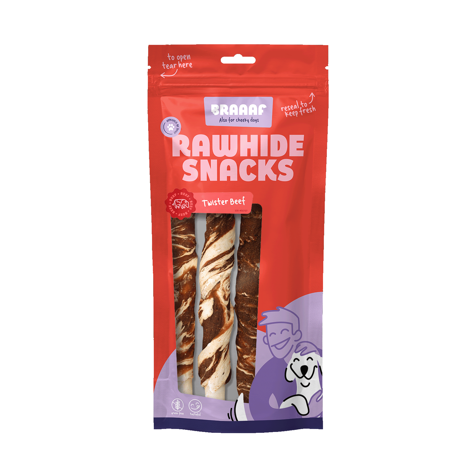 Kauwsnack voor honden, Rund & Vis, 21 cm, 3 stuks – Braaaf Rawhide Twister Kausnack für Hunde, Rind & Fisch, 21 cm, 3 Stück – Braaaf Rawhide Twister