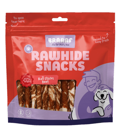 Kausticks mit Rind und Fisch, 25 Stück – Braaaf Rawhide Roll Sticks